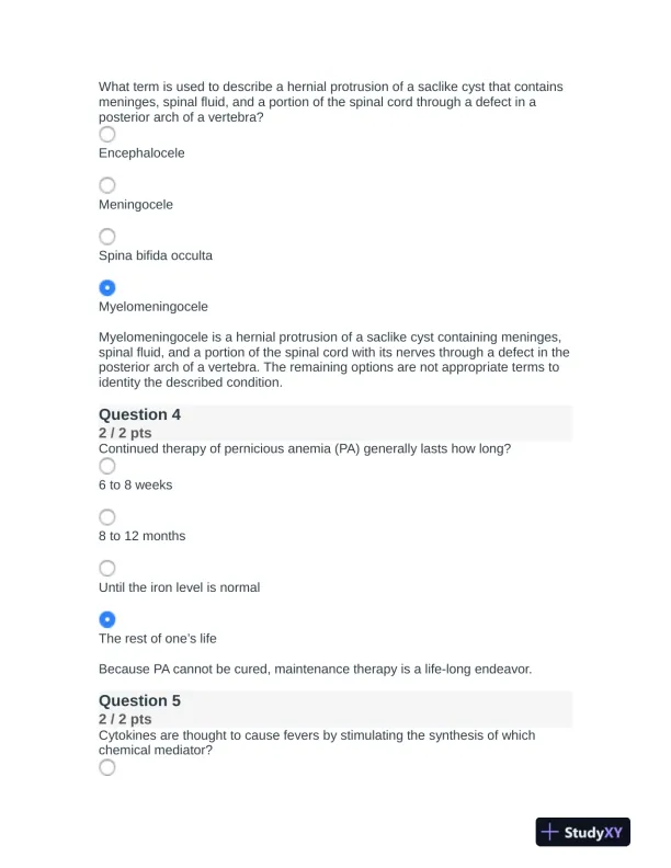 2022 NR507 Pathophysiology Final Exam With Answers (75 Solved Questions) - Page 3 preview image
