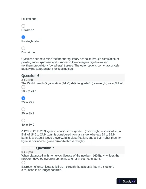 2022 NR507 Pathophysiology Final Exam With Answers (75 Solved Questions) - Page 4 preview image