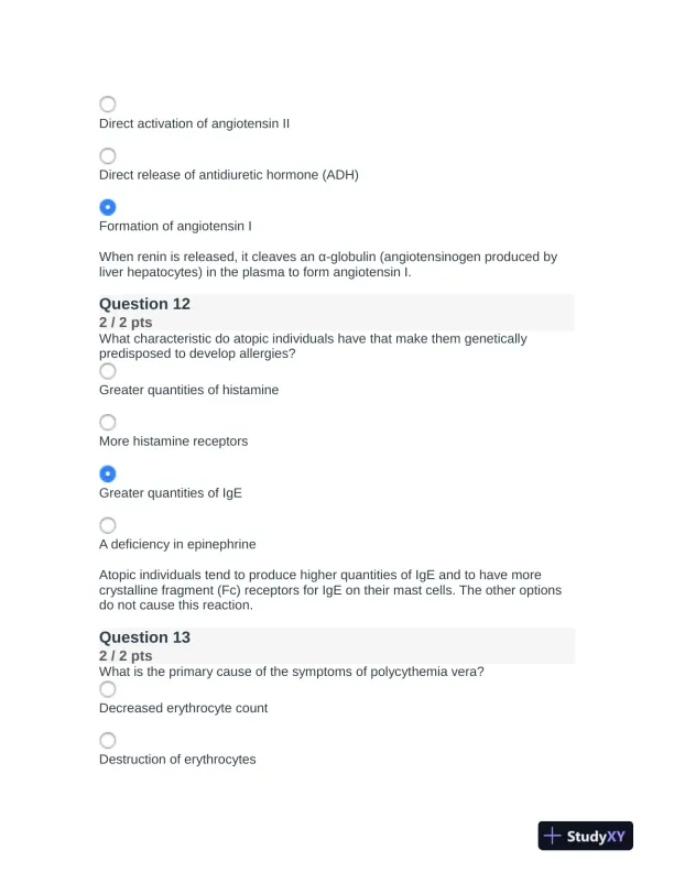 2022 NR507 Pathophysiology Final Exam With Answers (75 Solved Questions) - Page 7 preview image