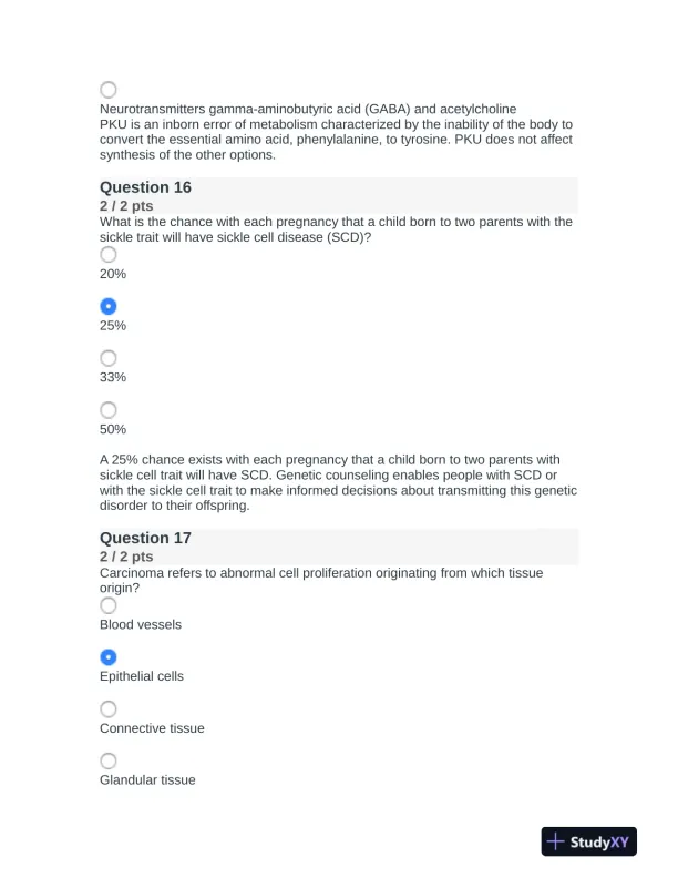 2022 NR507 Pathophysiology Final Exam With Answers (75 Solved Questions) - Page 9 preview image