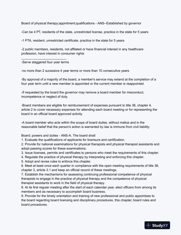 AZ PT Law Jurisprudence Exam With Answers (39 Solved Questions) - Page 3 preview image