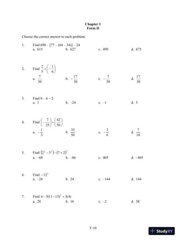 Test Bank for Introductory and Intermediate Algebra for College Students, 6th Edition - Page 11 preview image