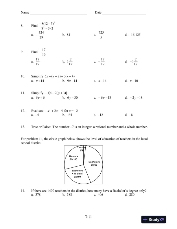 Test Bank for Introductory and Intermediate Algebra for College Students, 6th Edition - Page 12 preview image