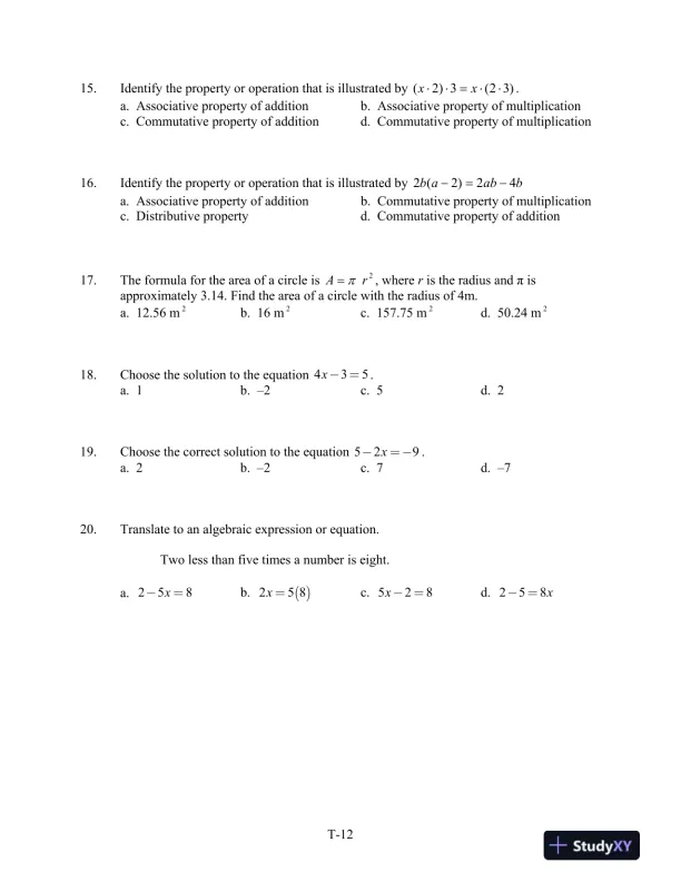 Test Bank for Introductory and Intermediate Algebra for College Students, 6th Edition - Page 13 preview image