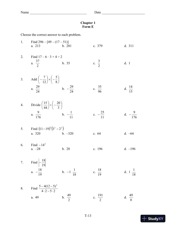 Test Bank for Introductory and Intermediate Algebra for College Students, 6th Edition - Page 14 preview image