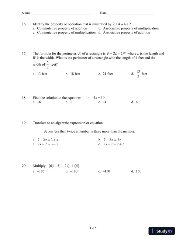 Test Bank for Introductory and Intermediate Algebra for College Students, 6th Edition - Page 16 preview image