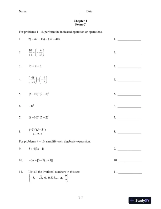 Test Bank for Introductory and Intermediate Algebra for College Students, 6th Edition - Page 8 preview image