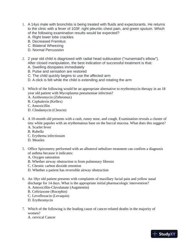 Quizlet Nursing Diagnosis Practice Exam With Answers (85 Solved Questions) - Page 1 preview image