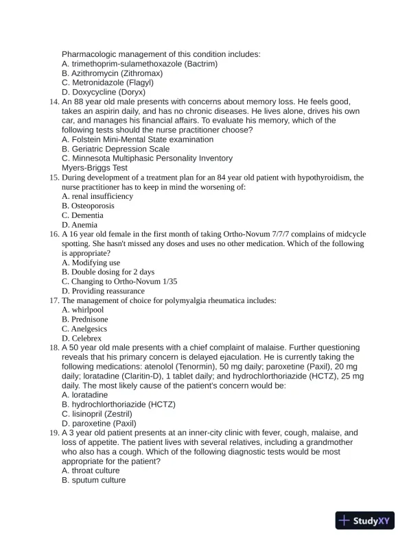 Quizlet Nursing Diagnosis Practice Exam With Answers (85 Solved Questions) - Page 4 preview image