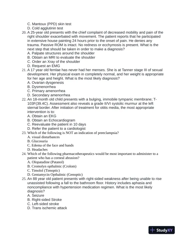 Quizlet Nursing Diagnosis Practice Exam With Answers (85 Solved Questions) - Page 5 preview image