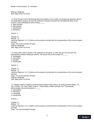 Test Bank for Communication: Principles for a Lifetime, 7th Edition - Page 4 preview image