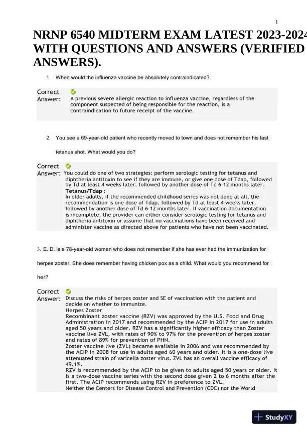 2023-2024 NRNP6540 Pharmacology Midterm Exam With Answers (30 Solved Questions) - Page 1 preview image