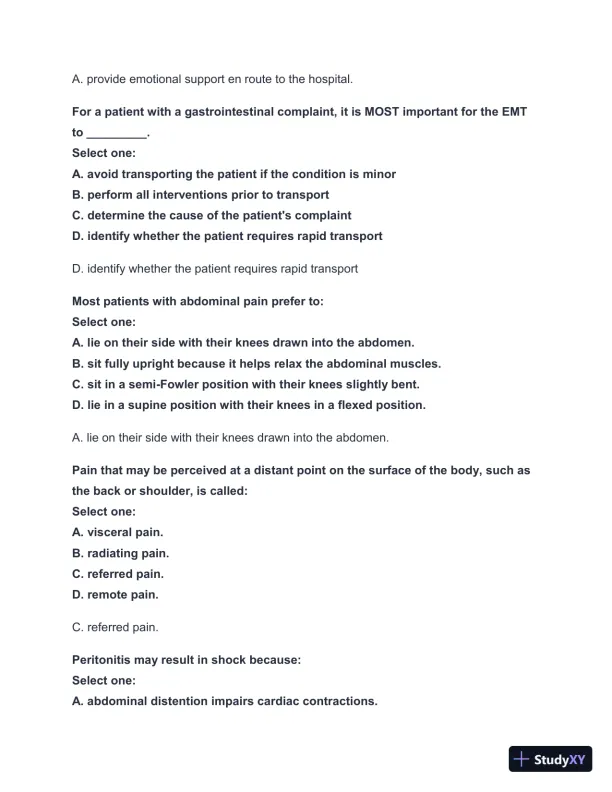 2024-2025 West Coast EMT Block Exam #3 with Answers (183 Solved Questions) - Page 10 preview image
