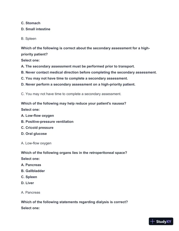 2024-2025 West Coast EMT Block Exam #3 with Answers (183 Solved Questions) - Page 12 preview image