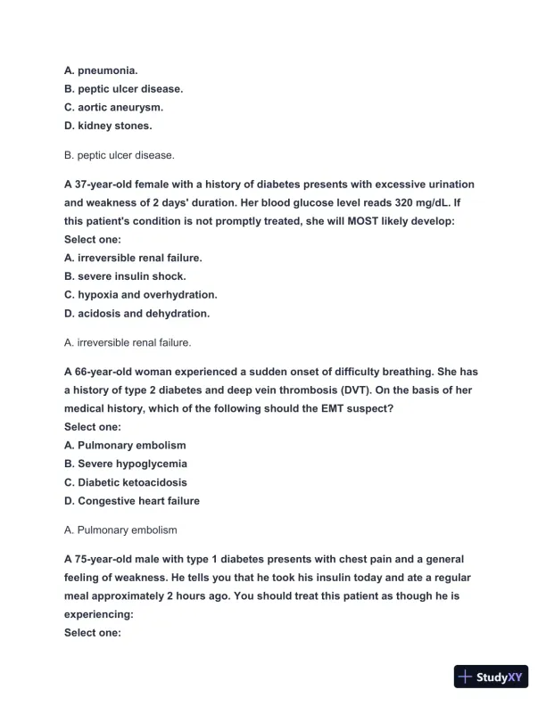 2024-2025 West Coast EMT Block Exam #3 with Answers (183 Solved Questions) - Page 14 preview image