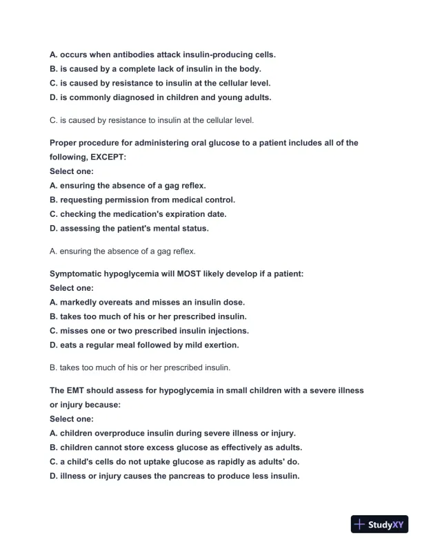 2024-2025 West Coast EMT Block Exam #3 with Answers (183 Solved Questions) - Page 17 preview image