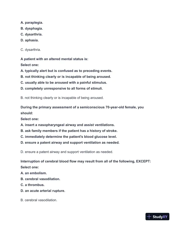 2024-2025 West Coast EMT Block Exam #3 with Answers (183 Solved Questions) - Page 3 preview image