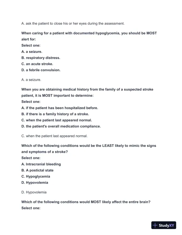 2024-2025 West Coast EMT Block Exam #3 with Answers (183 Solved Questions) - Page 5 preview image