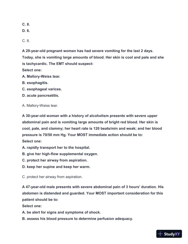 2024-2025 West Coast EMT Block Exam #3 with Answers (183 Solved Questions) - Page 8 preview image