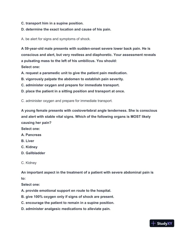 2024-2025 West Coast EMT Block Exam #3 with Answers (183 Solved Questions) - Page 9 preview image