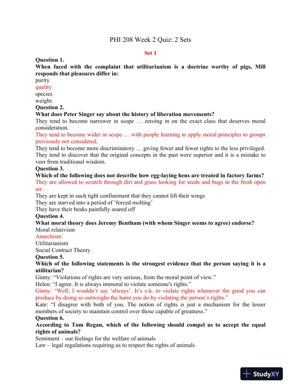 PHI 208 Week 2 Quiz: 2 Sets - Page 1 preview image