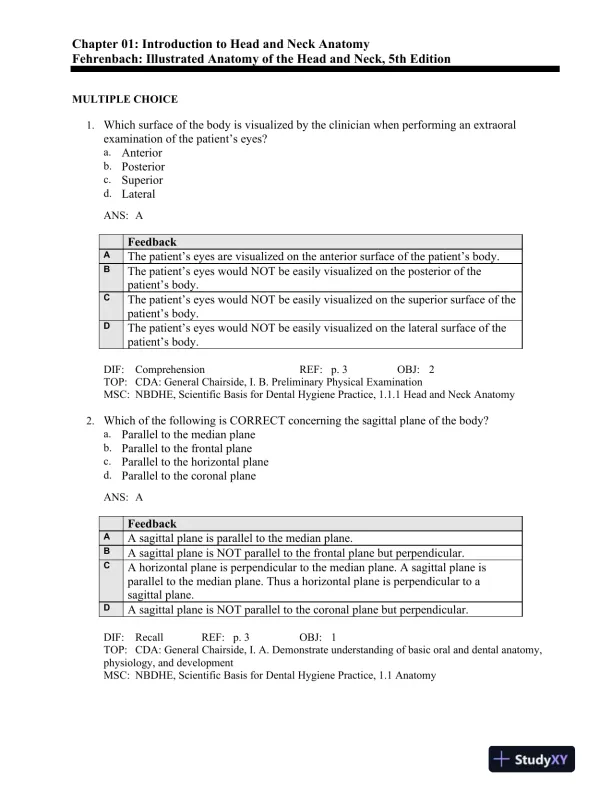 Illustrated Anatomy of the Head and Neck 5th Edition Test Bank - Page 1 preview image