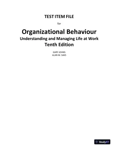 Organizational Behaviour: Understanding and Managing Life at Work 7th Edition Test Bank - Page 1 preview image