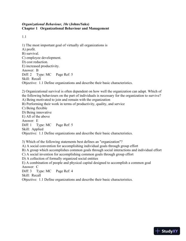 Organizational Behaviour: Understanding and Managing Life at Work 7th Edition Test Bank - Page 4 preview image