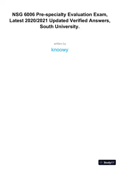 2020-2021 NSG6006 South University Health Assessment Pre-specialty Evaluation Exam With Answers (44 Solved Questions) - Page 1 preview image