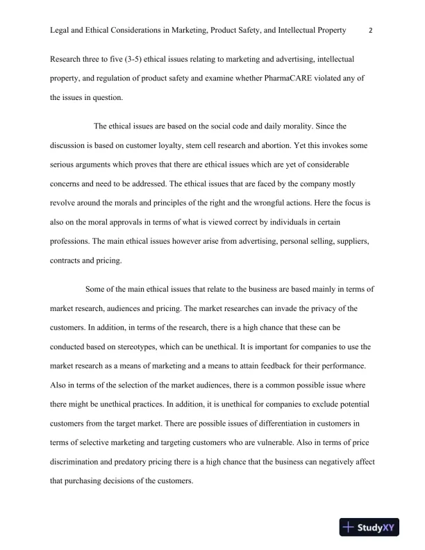 LEG 500 Assignment 4: Legal and Ethical Considerations in Marketing, Product Safety, and Intellectual Property - Page 3 preview image