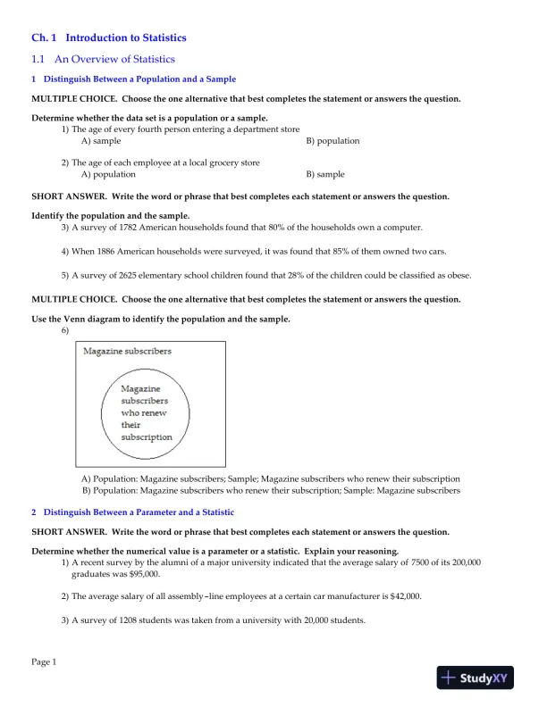 Elementary Statistics: Picturing the World, 6th Edition Test Bank - Page 1 preview image