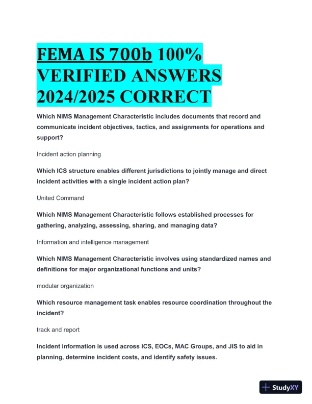 2024-2025 FEMA IS 700b Practice Exam with Answers (58 Solved Questions) - Page 1 preview image