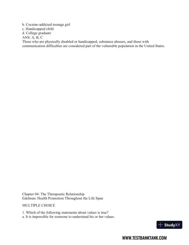 Health Promotion Throughout the Life Span 9th Edition Test Bank - Page 20 preview image