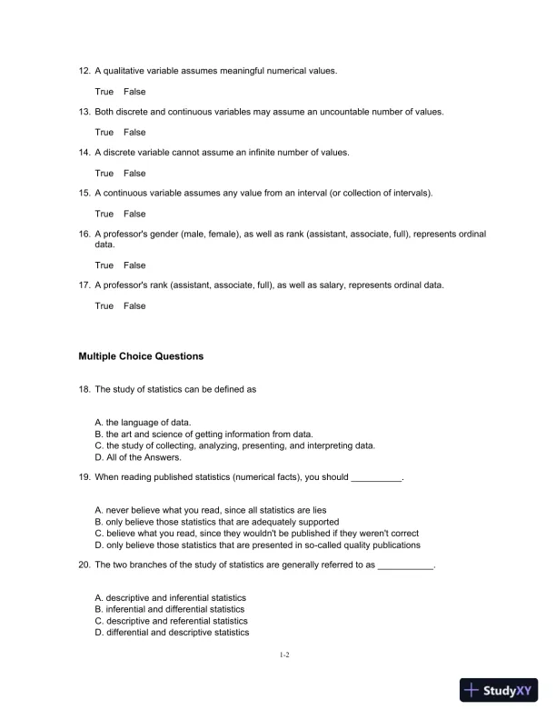 Essentials of Business Statistics: Communicating With Numbers 1st Edition Test Bank - Page 3 preview image
