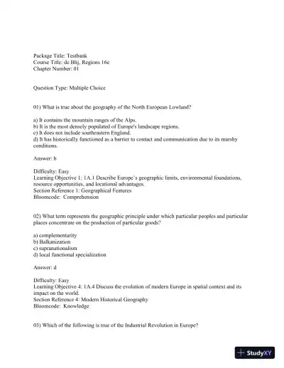 Geography: Realms, Regions, and Concepts, 16th Edition Test Bank - Page 1 preview image