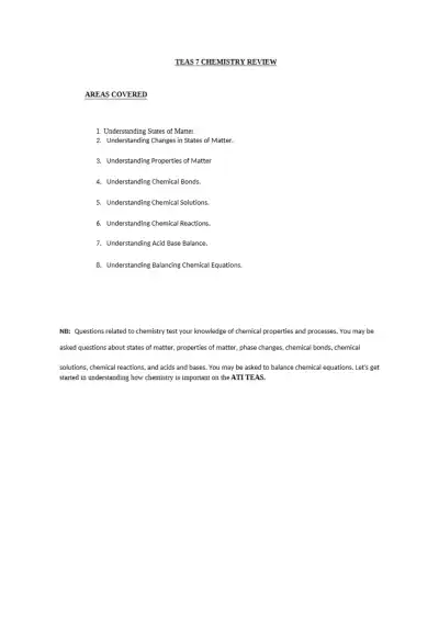 TEAS 7 Chemistry Review  - Page 1 preview image