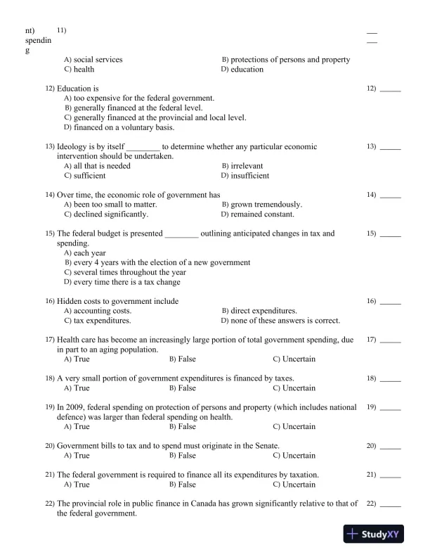 Public Finance in Canada 5th Edition Test Bank - Page 3 preview image