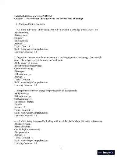 Test Bank For Campbell Biology In Focus, 2nd Edition - Page 1 preview image