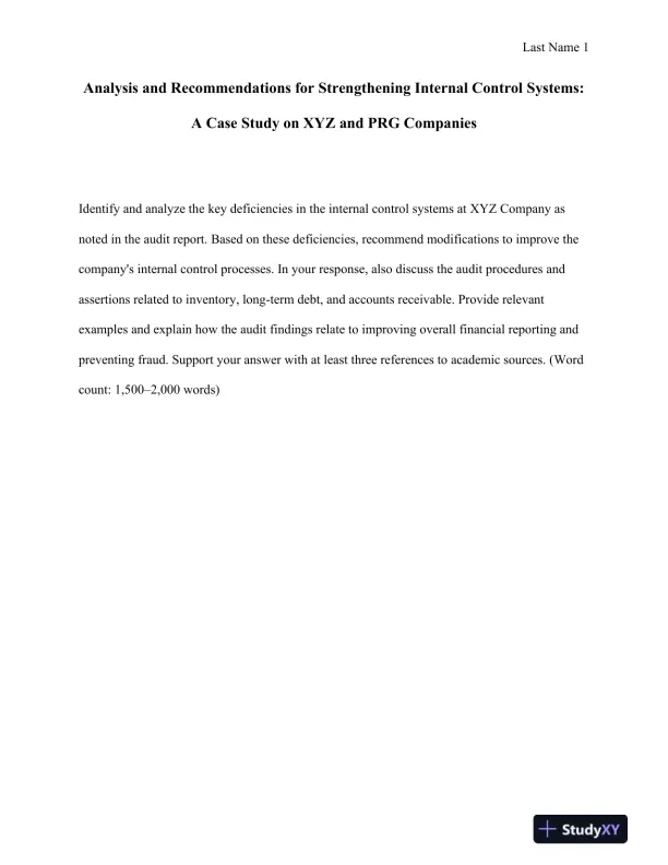 Analysis and Recommendations for Strengthening Internal Control Systems: A Case Study on XYZ and PRG Companies - Page 1 preview image