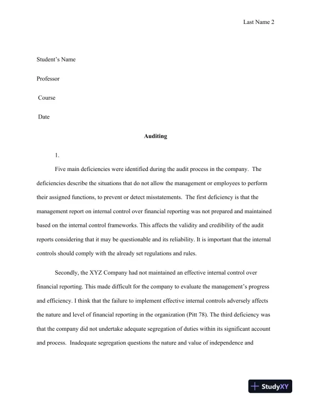Analysis and Recommendations for Strengthening Internal Control Systems: A Case Study on XYZ and PRG Companies - Page 3 preview image