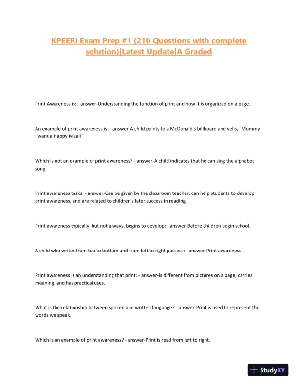 KPEERI Exam Prepation 1 with Answers (210 Solved Questions) - Page 1 preview image