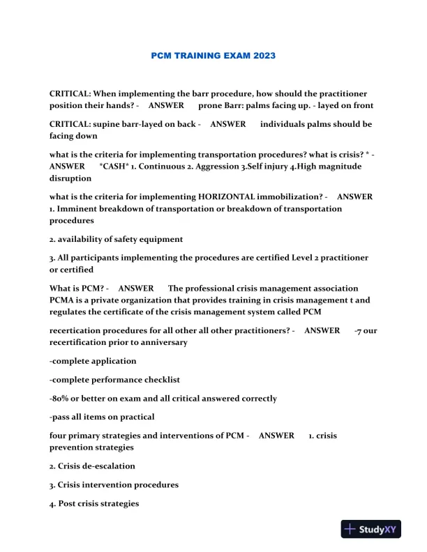 2023 PCM Training Exam With Answers (30 Solved Questions) - Page 1 preview image