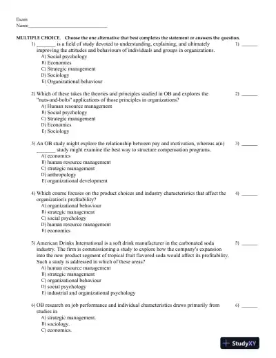 Organizational Behavior: Improving Performance and Commitment in the Workplace 3rd Canadian Edition Test Bank - Page 1 preview image