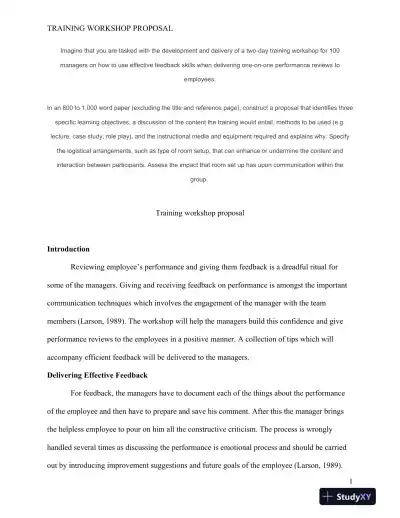 Proposal for a Two-Day Training Workshop on Effective Feedback Skills for Performance Reviews - Page 1 preview image