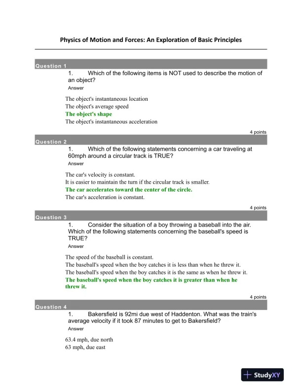 Physics of Motion and Forces: An Exploration of Basic Principles - Page 1 preview image