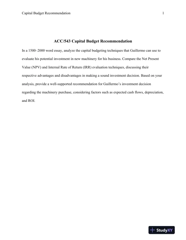 ACC/543 Capital Budget Recommendation - Page 1 preview image