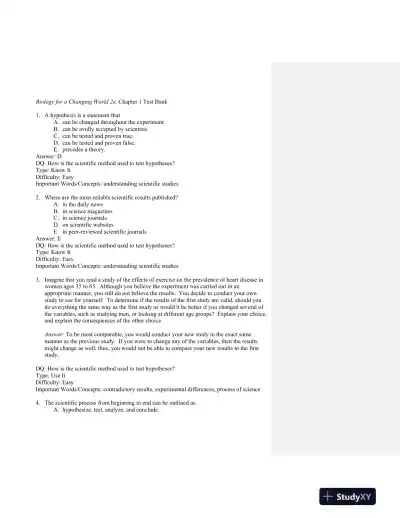 Scientific American Biology for a Changing World Second Edition Test Bank - Page 1 preview image