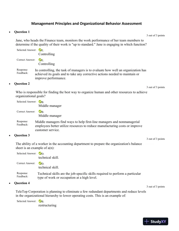 Management Principles and Organizational Behavior Assessment - Page 1 preview image