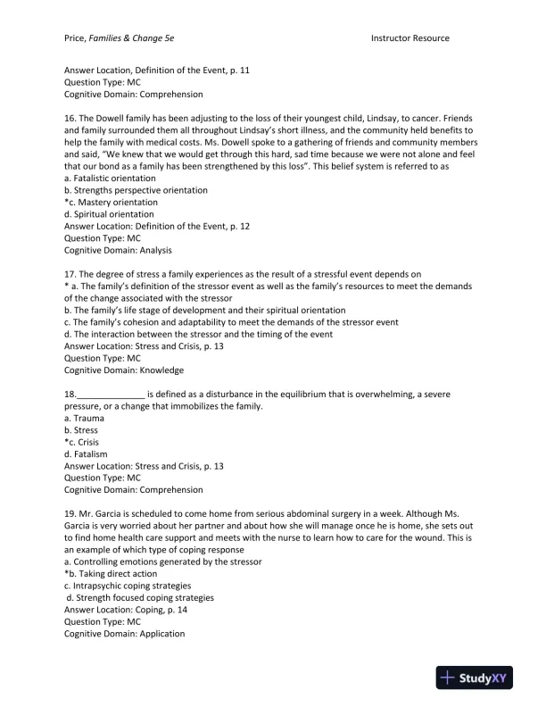 Families and Change: Coping With Stressful Events and Transitions Fifth Edition Test Bank - Page 5 preview image