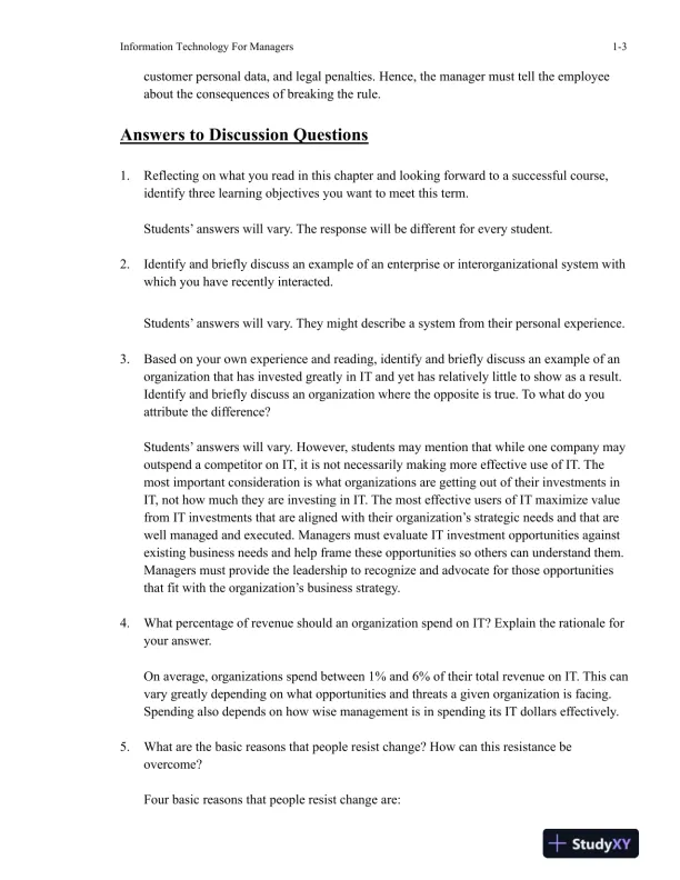 Information Technology For Managers, 2nd Edition Solution Manual - Page 4 preview image